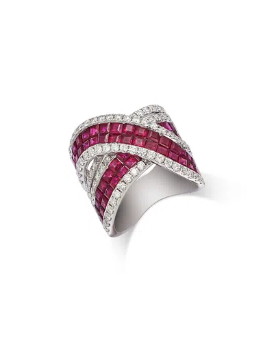 Bloomingdale's Fine Collection Luxe Collection Ruby & Diamond Cross Over Ring In 14k White Gold In Metallic