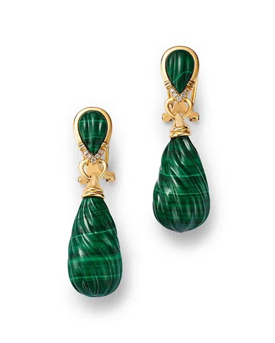 Bloomingdale's Fine Collection Malachite & Diamond Carved Drop Earrings In 14k Yellow Gold In Green