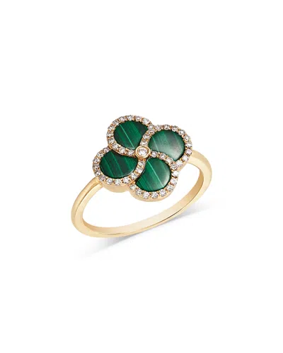 Bloomingdale's Fine Collection Malachite & Diamond Clover Ring In 14k Yellow Gold In Multi