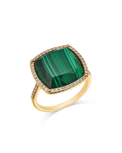 Bloomingdale's Fine Collection Malachite & Diamond Halo Ring In 14k Yellow Gold In Green/gold