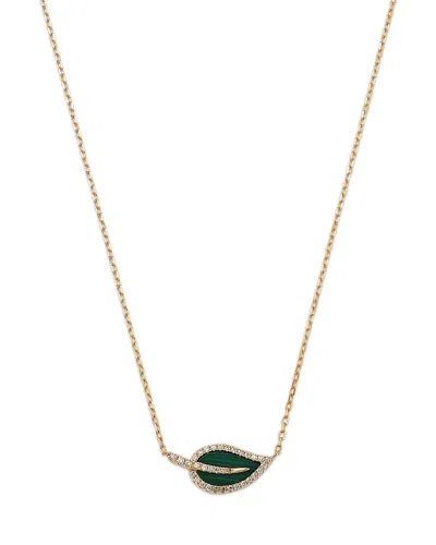 Bloomingdale's Fine Collection Malachite & Diamond Leaf Pendant Necklace In 14k Yellow Gold, 16-18 In Green/gold