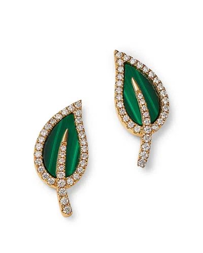Bloomingdale's Fine Collection Malachite & Diamond Leaf Stud Earrings In 14k Yellow Gold In Green/gold