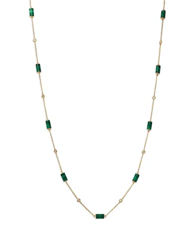 Bloomingdale's Fine Collection Malachite & Diamond Necklace In 14k Yellow Gold, 24 In Green/gold