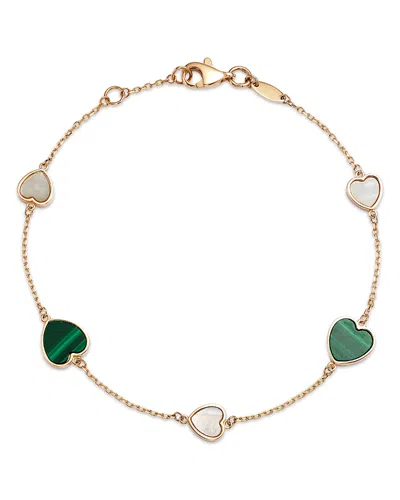 Bloomingdale's Fine Collection Malachite & Mother Of Pearl Heart Bezel Chain Link Bracelet In 14k Yellow Gold In Pattern