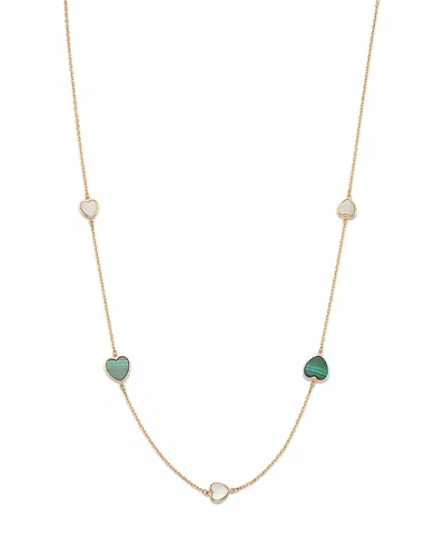 Bloomingdale's Fine Collection Malachite & Mother Of Pearl Heart Bezel Station Necklace In 14k Yellow Gold, 16.5-17.5 In Orange
