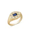 Bloomingdale's Fine Collection Men's Blue Sapphire & Diamond Pinky Ring In 14k Yellow Gold In Blue/gold