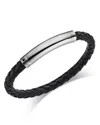 Bloomingdale's Fine Collection Men's Blue Sapphire Black Woven Leather Bracelet In Sterling Silver In Black/silver