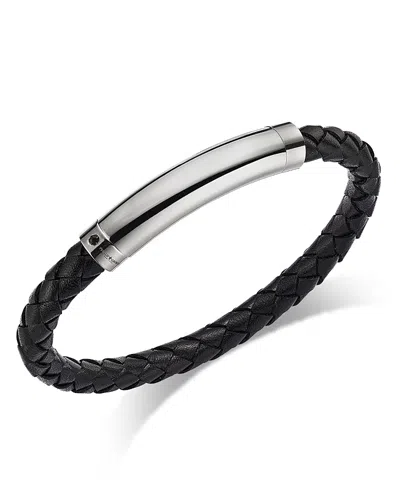 Bloomingdale's Fine Collection Men's Blue Sapphire Black Woven Leather Bracelet In Sterling Silver In Black/silver