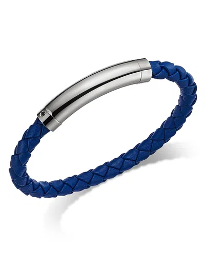 Bloomingdale's Fine Collection Men's Blue Sapphire Blue Woven Leather Bracelet In Sterling Silver In Blue/silver