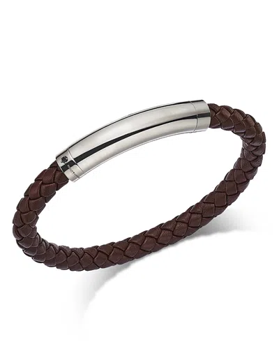 Bloomingdale's Fine Collection Men's Blue Sapphire Brown Woven Leather Bracelet In Sterling Silver In Brown/silver