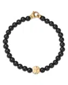 Bloomingdale's Fine Collection Men's Cross Disc Onyx Bead Bracelet In 14k Yellow Gold In Black