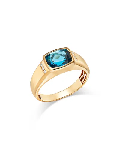 Bloomingdale's Fine Collection Men's London Blue Topaz & Diamond Ring In 14k Yellow Gold In Blue/gold