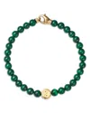 Bloomingdale's Fine Collection Men's Yin Yang Disc Malachite Bead Bracelet In 14k Yellow Gold In Green