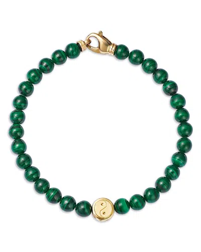 Bloomingdale's Fine Collection Men's Yin Yang Disc Malachite Bead Bracelet In 14k Yellow Gold In Green
