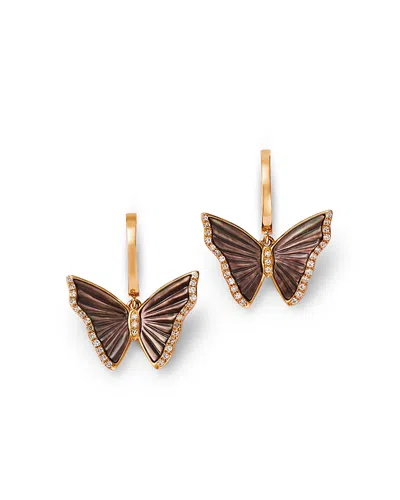 Bloomingdale's Fine Collection Mother Of Pearl & Diamond Butterfly Dangle Hoop Earrings In 14k Yellow Gold