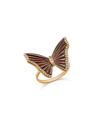 Bloomingdale's Fine Collection Mother Of Pearl & Diamond Butterfly Ring In 14k Yellow Gold