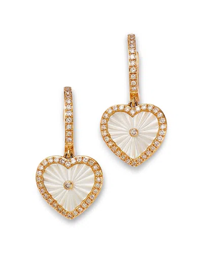 Bloomingdale's Fine Collection Mother Of Pearl & Diamond Heart Drop Earrings In 14k Yellow Gold