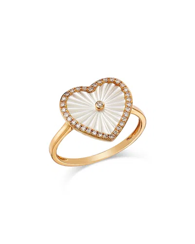 Bloomingdale's Fine Collection Mother Of Pearl & Diamond Heart Ring In 14k Yellow Gold