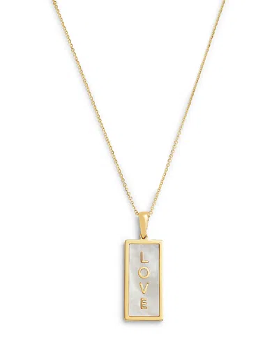 Bloomingdale's Fine Collection Mother Of Pearl Love Tag Pendant Necklace In 14k Yellow Gold, 16-18 In Neutral