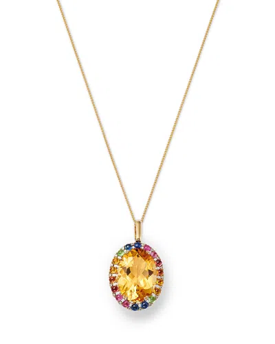 Bloomingdale's Fine Collection Multi Gemstone & Diamond Oval Pendant Necklace In 14k Yellow Gold, 18