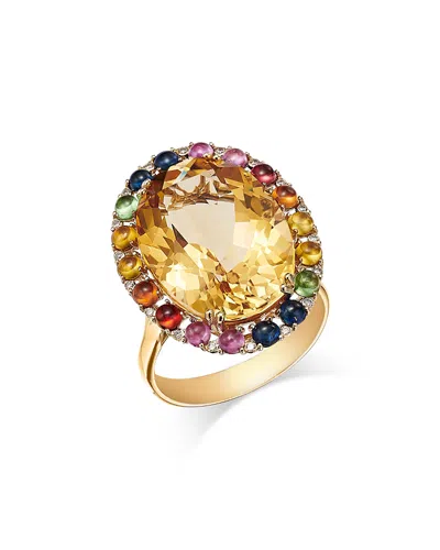 Bloomingdale's Fine Collection Multi Gemstone & Diamond Oval Statement Ring In 14k Yellow Gold