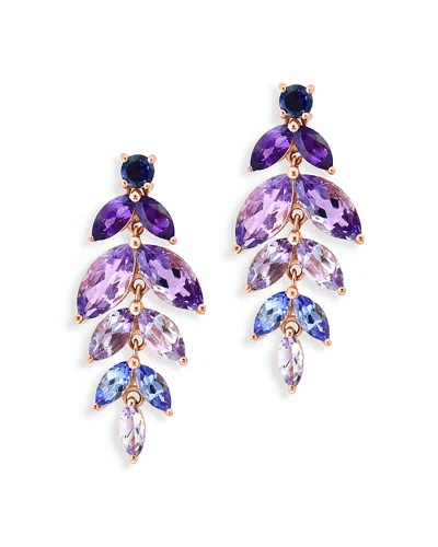Bloomingdale's Fine Collection Multi Gemstone Leaf Drop Earrings In 14k Rose Gold In Purple/blue