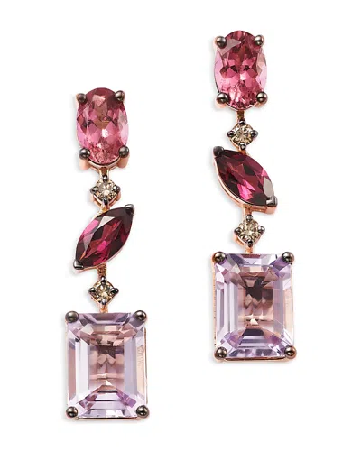 Bloomingdale's Fine Collection Multi Semi-precious Gemstone & Diamond Drop Earrings In 14k Rose Gold In Pink