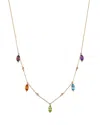 Bloomingdale's Fine Collection Multi Semi-precious Stones & Diamond Multi-drop Necklace In 14k Yellow Gold, 17