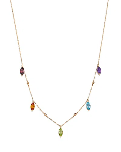 Bloomingdale's Fine Collection Multi Semi-precious Stones & Diamond Multi-drop Necklace In 14k Yellow Gold, 17