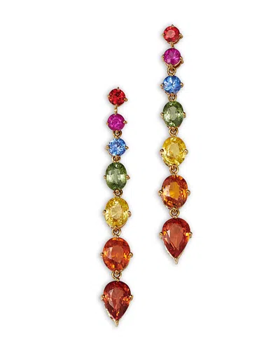 Bloomingdale's Fine Collection Multicolor Sapphire Linear Drop Earrings In 14k Yellow Gold