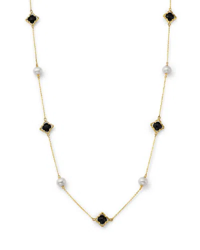 Bloomingdale's Fine Collection Onyx & Cultured Freshwater Pearl Necklace In 14k Yellow Gold, 22