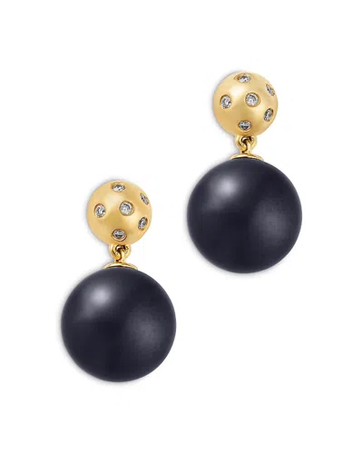 Bloomingdale's Fine Collection Onyx & Diamond Bead Drop Earrings In 14k Yellow Gold In Black