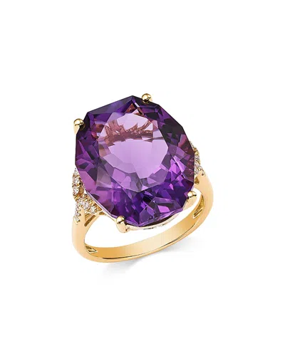 Bloomingdale's Fine Collection Oval Cut Amethyst & Diamond Ring In 14k Yellow Gold In Purple/gold