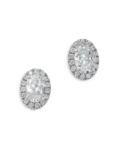 Bloomingdale's Fine Collection Oval Diamond Halo Stud Earrings In 14k White Gold, 1.0 Tcw