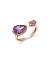 Bloomingdale's Fine Collection Pear Shaped Amethyst & Diamond Open Ring In 14k Rose Gold In Gold