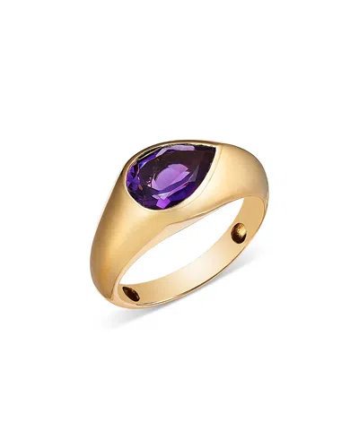 Bloomingdale's Fine Collection Pear-shaped Amethyst Bold Ring In 14k Yellow Gold In Purple/gold