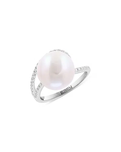 Bloomingdale's Fine Collection Pearl Spring Freshwater Pearl & Diamond Double Row Ring In 14k White Gold In Metallic
