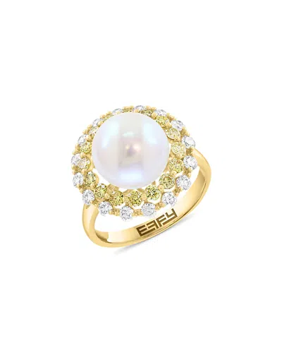 Bloomingdale's Fine Collection Pearl Spring Freshwater Pearl & White & Yellow Diamond Halo Ring In 14k Yellow Gold