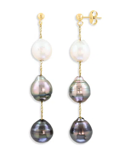 Bloomingdale's Fine Collection Pearl Spring White South Sea, & Gray And Black Tahitian Pearl Linear Drop Earrings In 14k Yellow Gol In Multi