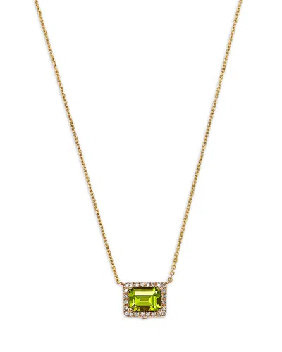 Bloomingdale's Fine Collection Peridot & Diamond Halo Pendant Necklace In 14k Yellow Gold, 16 In Green/gold