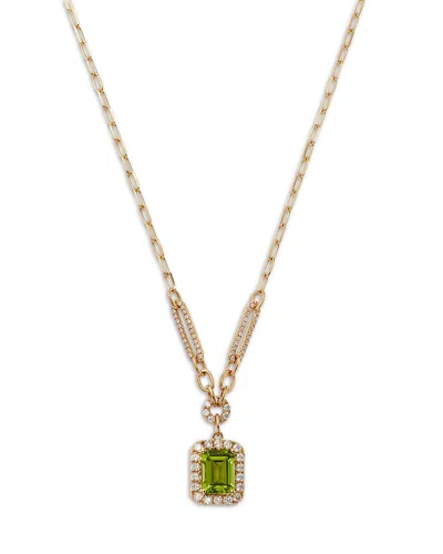 Bloomingdale's Fine Collection Peridot & Diamond Halo Pendant Necklace In 14k Yellow Gold, 18 In Green/gold