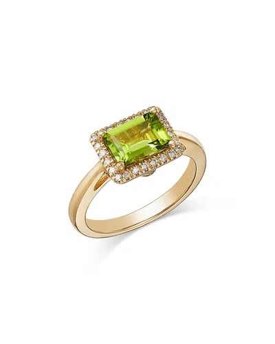 Bloomingdale's Fine Collection Peridot & Diamond Halo Ring In 14k Yellow Gold In Green/gold