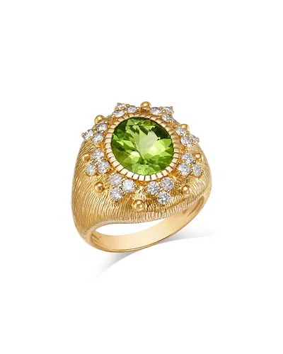 Bloomingdale's Fine Collection Peridot & Diamond Halo Statement Ring In 14k Yellow Gold In Green/gold
