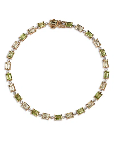 Bloomingdale's Fine Collection Peridot, Lemon Quartz & Diamond Link Bracelet In 14k Yellow Gold