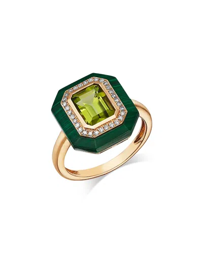 Bloomingdale's Fine Collection Peridot, Malachite & Diamond Halo Ring In 14k Yellow Gold In Green