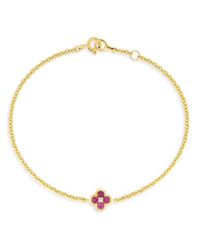 Bloomingdale's Fine Collection Pink Sapphire & Diamond Bezel Clover Chain Link Bracelet In 14k Yellow Gold In Pink/gold