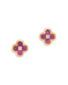 Bloomingdale's Fine Collection Pink Sapphire & Diamond Bezel Clover Stud Earrings In 14k Yellow Gold In Pink/gold