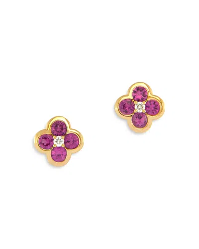 Bloomingdale's Fine Collection Pink Sapphire & Diamond Bezel Clover Stud Earrings In 14k Yellow Gold In Pink/gold