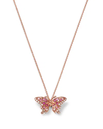 Bloomingdale's Fine Collection Pink Sapphire & Diamond Butterfly Pendant Necklace In 14k Rose Gold, 16-18