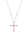 Bloomingdale's Fine Collection Pink Sapphire & Diamond Cross Pendant Necklace In 14k Yellow Gold In Multi